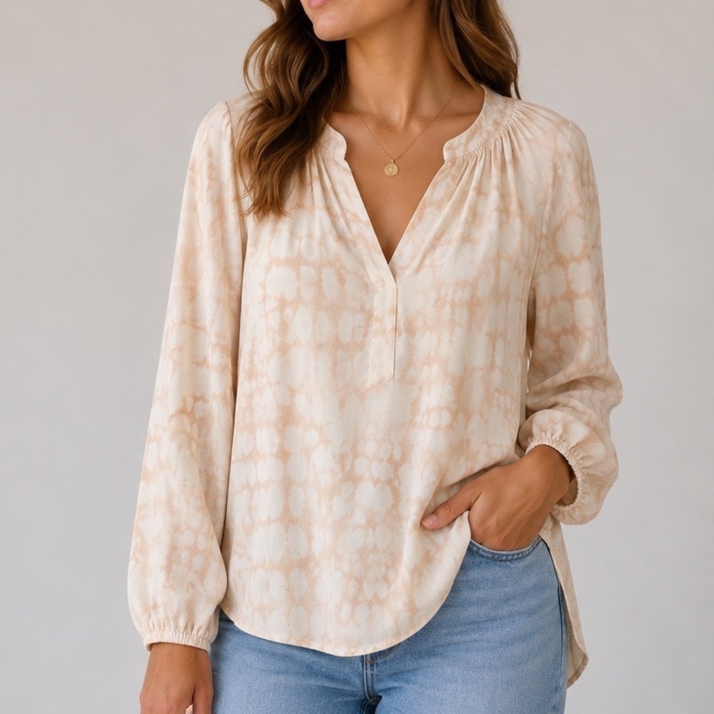 Cynthia Rowley 100% Silk Blouse Women's Small Pink Tie Dye Boho Tunic Top